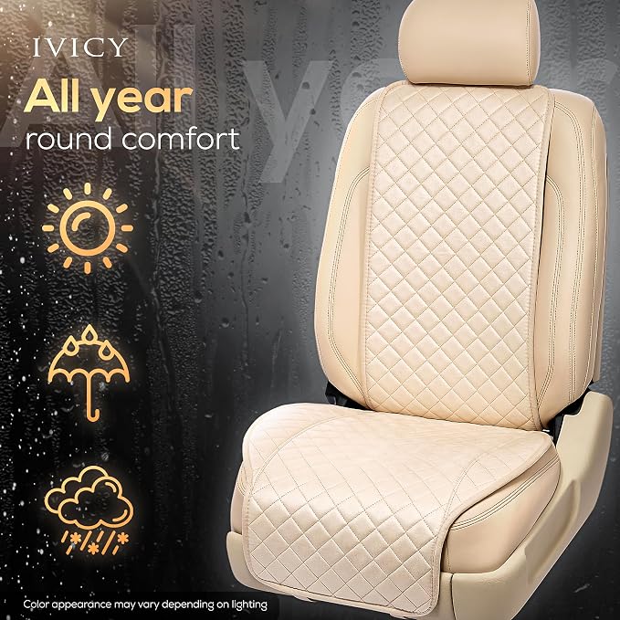 IVICY Faux Suede Front Car Seat Cover – Non-Slip Bucket Seat Protector for Most Cars, SUVs, Vans & Trucks – 1 Seat Cover, Machine Washable, Side-Airbag Friendly, Light Beige