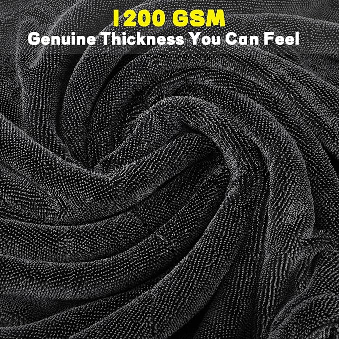 Aodaer 3 Pack Car Drying Towel, 1200GSM Microfiber Towels for Cars | 24 x 36 Inch & 12 x 12 Inch Super Absorbent Detailing Towels Dual Sided Streak-Free Twisted Loop for Auto SUV Truck Boat Home