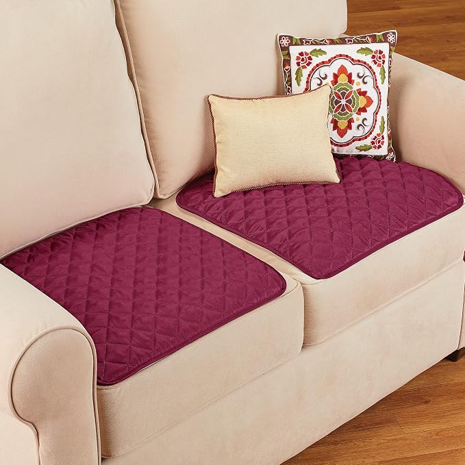 Collections Etc Quilted Waterproof Seat Protector - Set of 2 - Machine Washable, Use for Indoor or Outdoor Seating, Burgundy