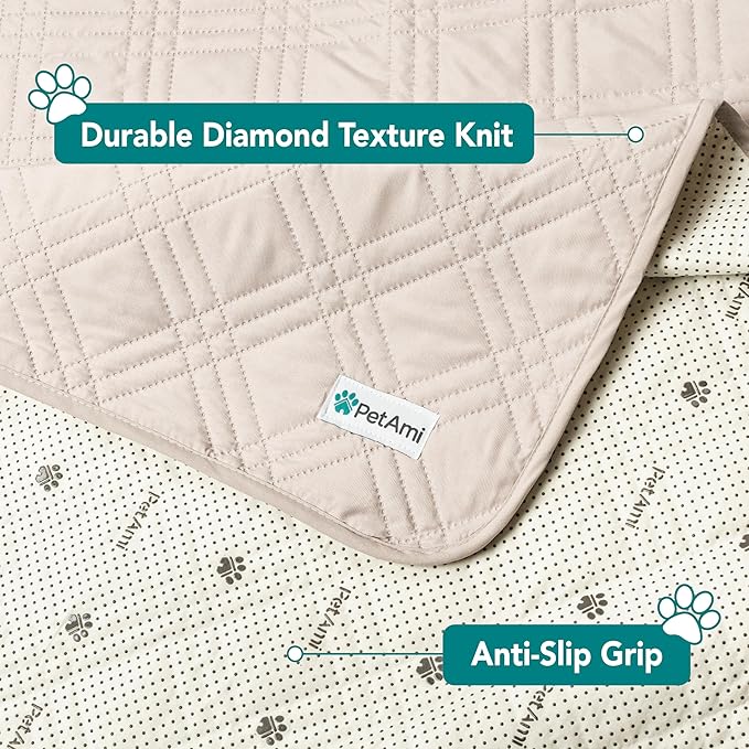 PetAmi Waterproof Couch Cover for Dogs, Non-Slip Leakproof Sofa Furniture Protector for Pet Cat, Machine Washable Bed Blanket for Car Seat, 68x82 Beige