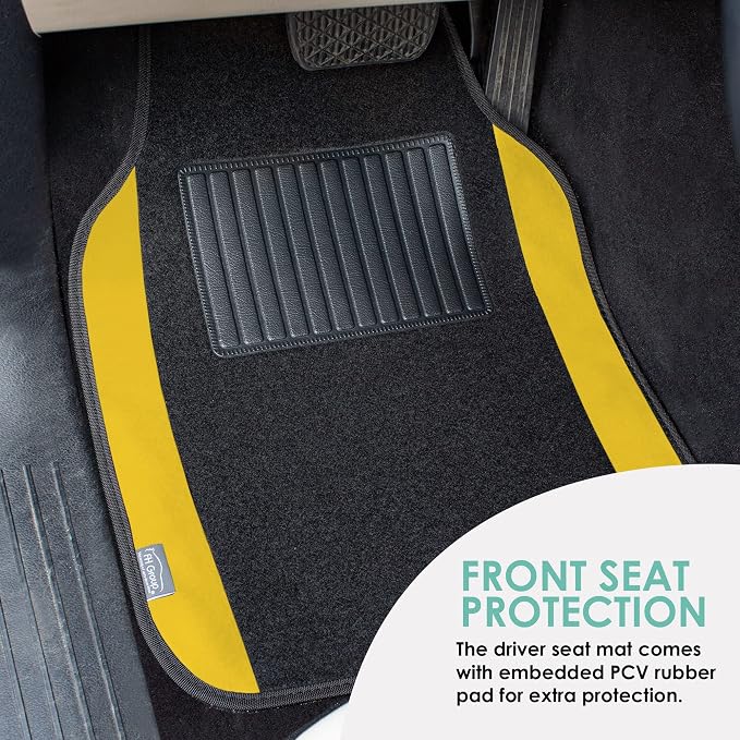 FH Group Universal Fit Premium Carpet Automotive Floor Mats Fits Most Cars, SUVs, and Trucks with Driver Heel Pad, Full Set Yellow