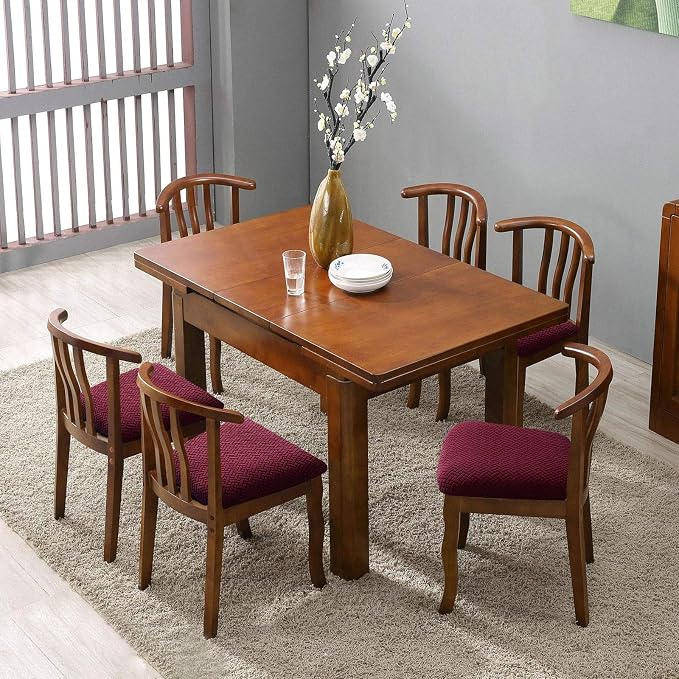Genina Seat Covers for Dining Room Chair Seat Slipcovers Kitchen Chair Covers (Wine Red, 2 Pcs)
