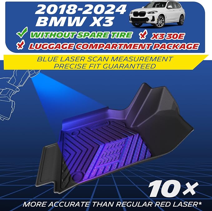 Michelin Vehicle Mats, All-Weather TPE Custom Fit Liner for 2018-2024 BMW X3 Without Spare Tire (7 Piece), Not Fit X3 30e, Premier