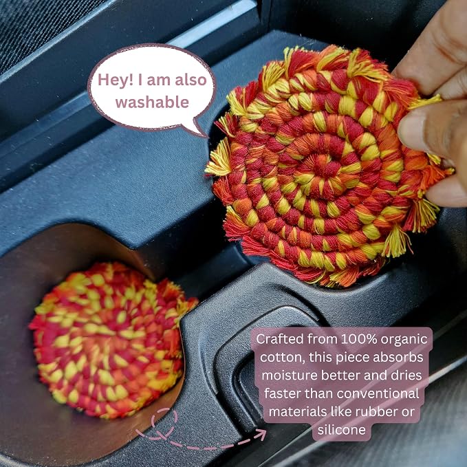 Cotton Car Coasters 2pc Car Cup Coasters Cute car Accessories for Women car Coaster for Cup Holders (Sunset Blaze)