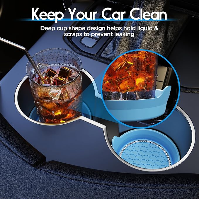 Amooca Car Cup Coaster Universal Non-Slip Cup Holders Bling Crystal Rhinestone Car Interior Accessories 4 Pack Light Blue