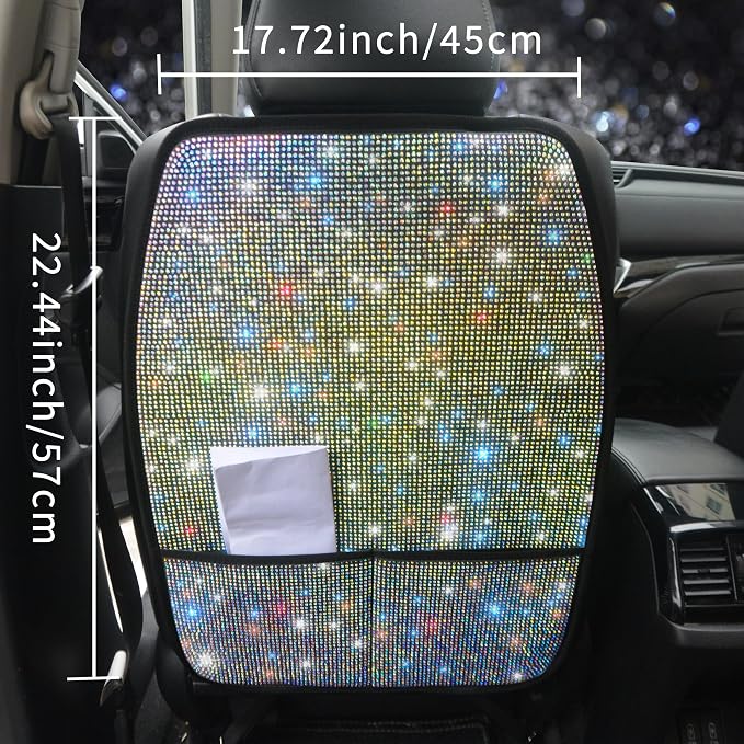 Diamond Bling Car Seat Kick Protectors with Storage – Sparkly Rhinestone Kick Mats, Universal Back Seat Cover for SUV, Crystal Auto Accessories for Stylish Moms Color 2pcs