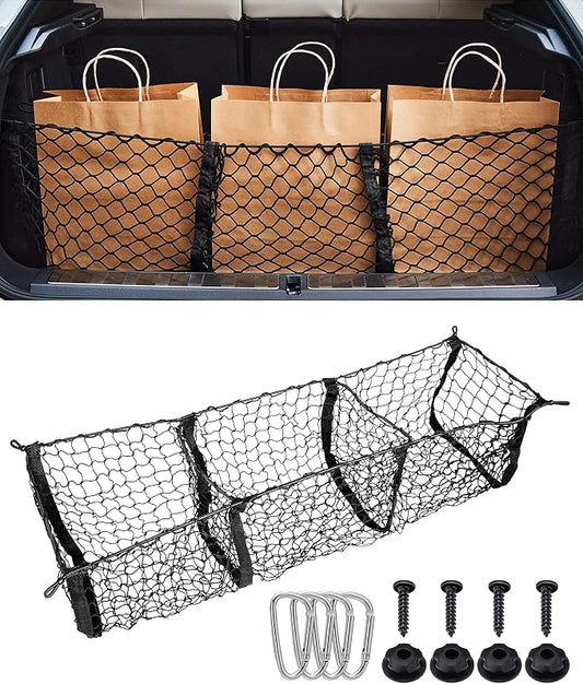 SCUARI Cargo Net,Truck Bed Organizer,Car Accessories Cargo Net for Pickup Truck Bed,3 Pocket Trucks Beds Cargo Nets,43.3" x 11.8" Elastic Cargo Nets,Suitable for Car SUV Van Trunk Pickup