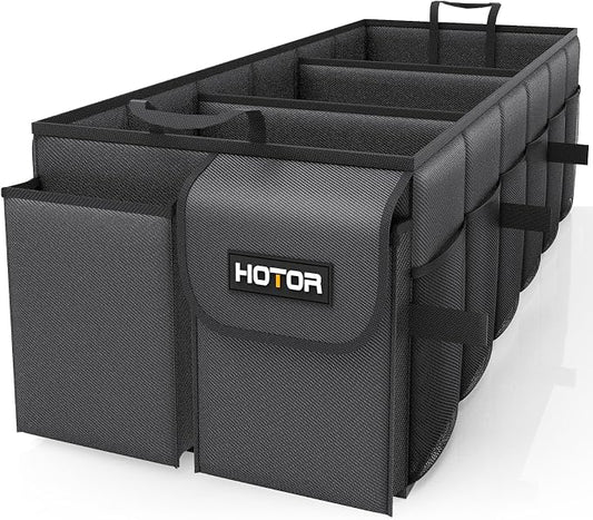 HOTOR Trunk Organizer for Car - Car Organizer, Foldable Trunk organizer for SUVs & Sedans, Sturdy Organization for Car Accessories, Tools, Sundries, Black, 3 Compartments, 31.9"×12.6"×10.6"
