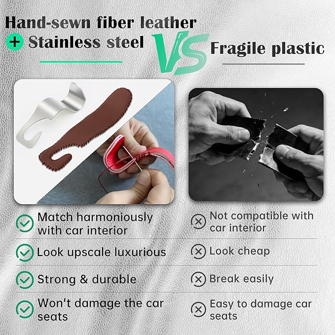 Amooca Car Seat Headrest Hook Universal Vehicle Storage Hanger Leather with Metal Car Seat Back Organizer for Handbag Purse Coat Brown 2 Pack