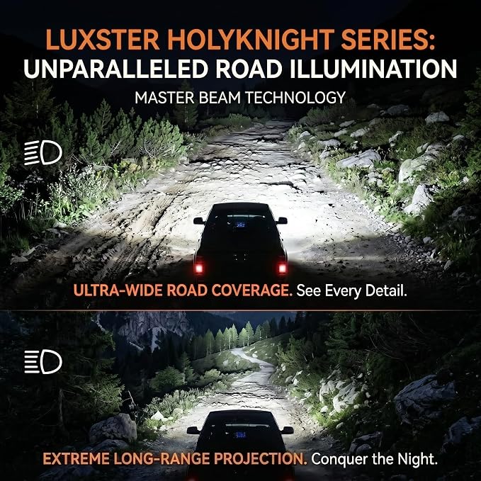 LUXSTER H11 H9 Holyknight 50000lm High Lumen LED Bulb 6000K (2 Pack) | Anti-Flicker, 55W Factory-Matched Power,1200FT Long-Range Beam, Sharp Cut-Off Pattern, H8 H16 Foglight Use, 6000K, IP68