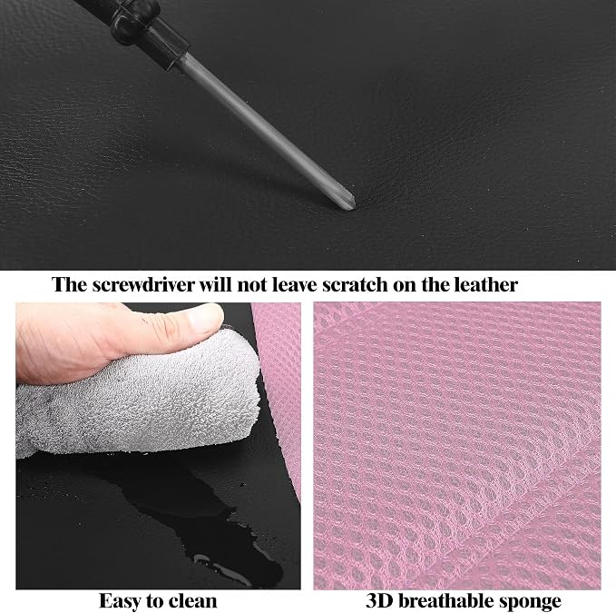 HChengkikz Car Seat Covers, Leather, 3D Foam Back Support (Black + Pink) | Air Mesh, Airbag Compatible, Universal Fit for Most Cars, Vans, Trucks, SUVs