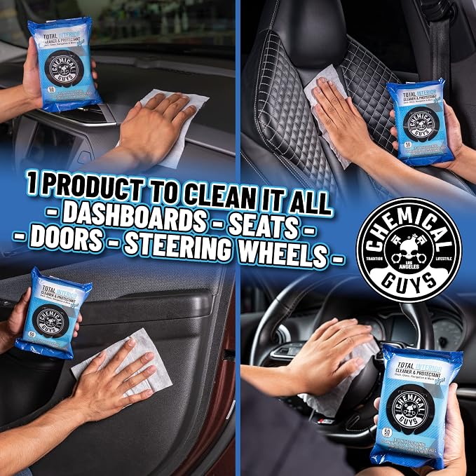 Chemical Guys PMWSPI22050 Total Interior Cleaner & Protectant Wipes Mega 100 Pack, Safe for Cars, Trucks, SUVs, Jeeps, Motorcycles, RVs & More ( 50 Ct)