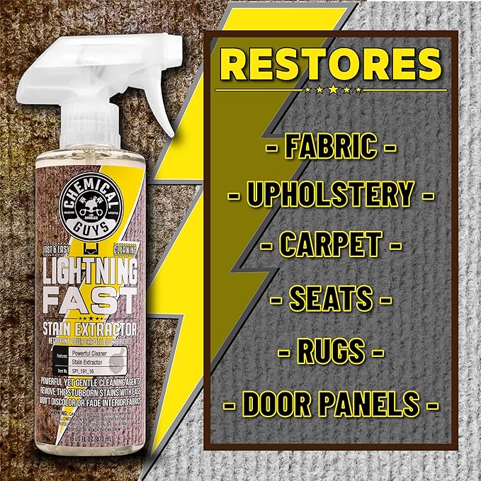 Chemical Guys Lightning Fast Carpet and Upholstery Stain Extractor - Chemical Guys Carpet Cleaner, Great for Fabric, Upholstery, Cars, Home, Office, Furniture, and More, Fresh Scent - 16 oz | Tackles coffee, soda, wine and pet messes on carpet, seats a...