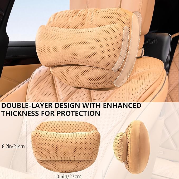 2 Pack Car Neck Pillow, Soft Car Headrest Pillow for Neck Support | Car Neck Support Pillow, Suede Car Neck Pillow with Adjustable Strap, Ergonomic Car Neck Support for Relieve Driving Fatigue