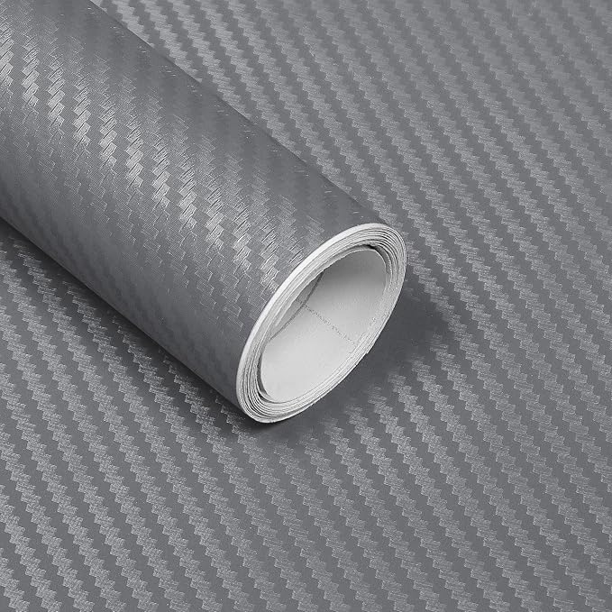 Lypumso 3D Silver Carbon Fiber Vinyl Wraps, Self-Adhesive Wrap Stickers for Cars Moto DIY, Automotive Interior and Exterior Vinyl Films with Bubble Free Air Release Technology 1ft x 10ft