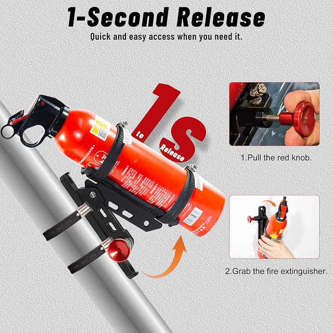 ZHILXN Quick Release Fire Extinguisher Mount for Vehicle with 4 Pcs Clamps | Car Fire Extinguisher Bracket Holder Compatible with Jeep Wrangler JT TJ JL JKU, UTV SXS RZR, Can-Am X3, Off-Road, Tractor