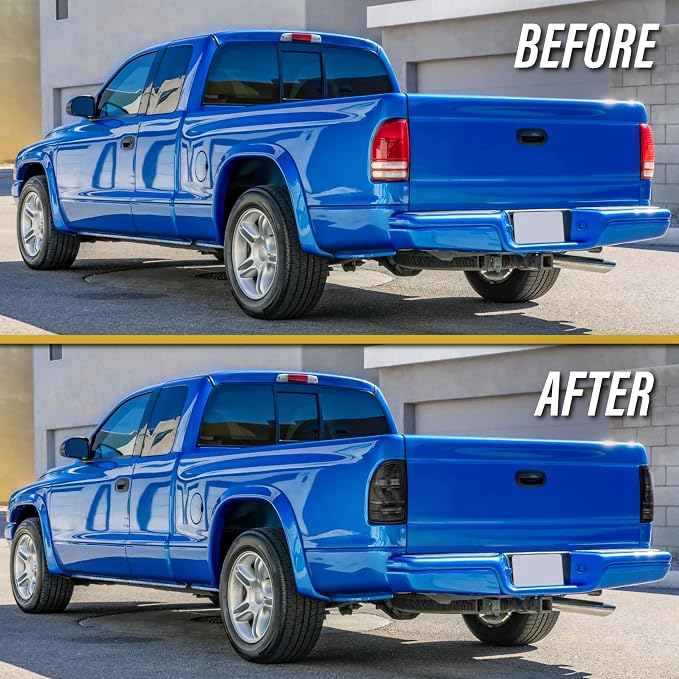 USR 97-04 Dakota PickUp Tail Light – Rear Tail Lamps (Left + Right) Pair - Compatible with 1997-2004 Dodge Dakota Pick Up Truck All Models/Trims (SMOKE TAIL LIGHTS/PLUG AND PLAY READY)
