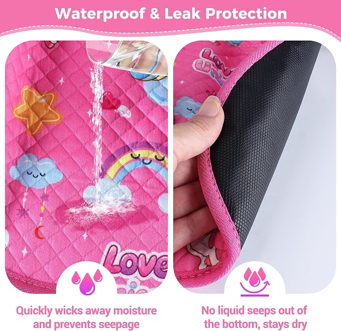 2PCS Toddler Car Seat Protector for Potty Training Waterproof | Soft quilted top Anti-slip back Machine washable Fits most car seats & strollers Catches potty leaks & spills Pink Unicorn