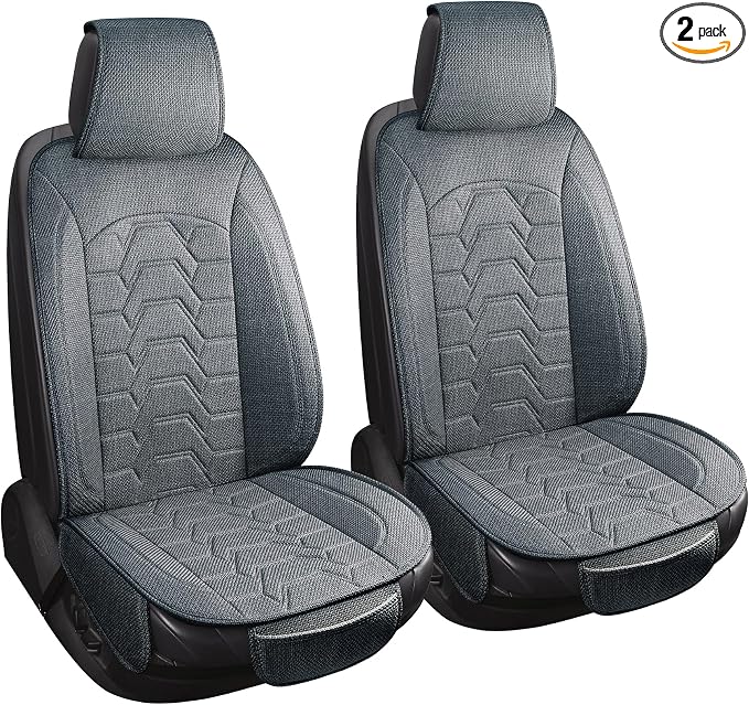 Linen Car Seat Covers Breathable Cloth Fabric Seat Protector Front Seat Covers Universal Fit for 95% Automotive, Car, Van, SUV, Trucks（Gray，2PCS）