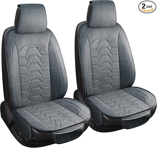 Linen Car Seat Covers Breathable Cloth Fabric Seat Protector Front Seat Covers Universal Fit for 95% Automotive, Car, Van, SUV, Trucks（Gray，2PCS）