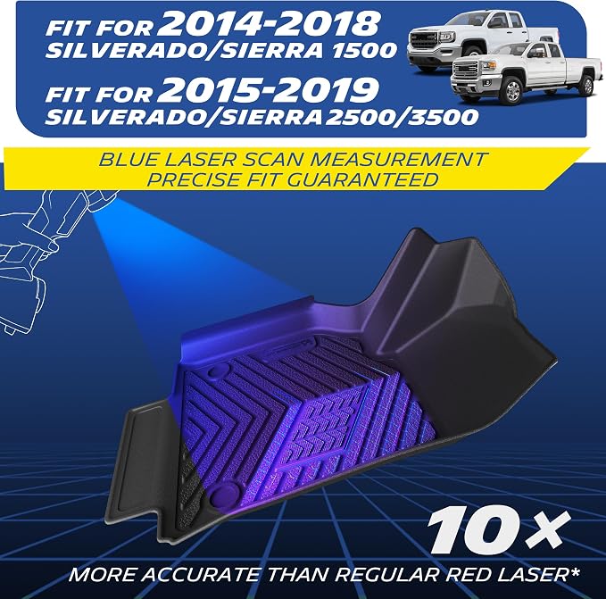 Michelin Vehicle Mats, All-Weather TPE Custom Fit Liner for 2014-2018 Silverado/Sierra 1500, 2015-2019 2500/3500, Double Cab Bench Seat Carpet Floor, Premier