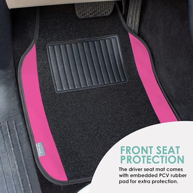FH Group Automotive Floor Mats – Universal Fit Premium Carpet Car Mats with Driver Heel Pad, Full Set for Cars, SUVs & Trucks - Pink
