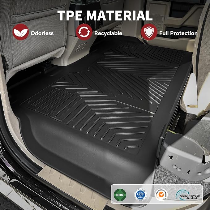 YITAMOTOR Floor Mats for Ford F-150 2015-2026 SuperCrew Cab Bench Seat, Custom Fit All Weather Anti-Slip TPE Rubber Mat, Super Duty Ford F150 Accessories, F 150 Floor Liners Set, 1st & 2nd Row, Black