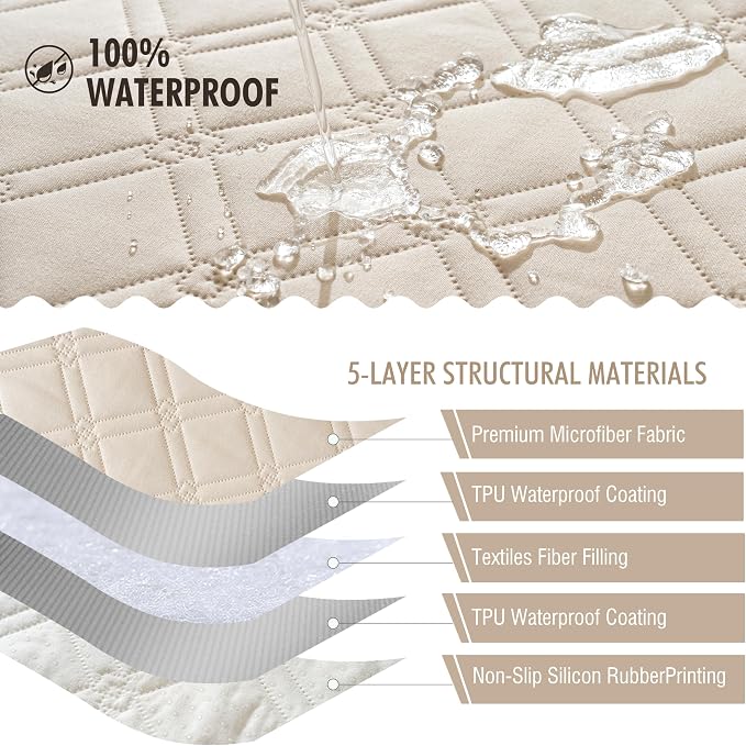 Genina Waterproof Couch Cover, Washable Anti-Slip 51 inch Loveseat Sofa Covers with 2 Cushions, Sectional Couch Covers for Pets Friendly, Sofa Slipcovers for Dogs Cats, (51inch/Beige)
