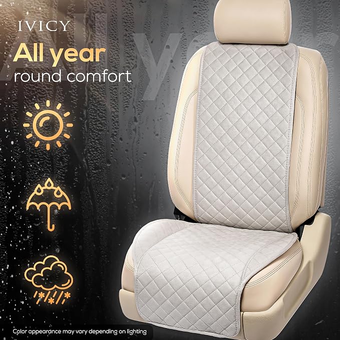 IVICY Faux Suede Front Car Seat Cover – Non-Slip Bucket Seat Protector for Most Cars, SUVs, Vans & Trucks – 1 Seat Cover, Machine Washable, Side-Airbag Friendly, Light Gray