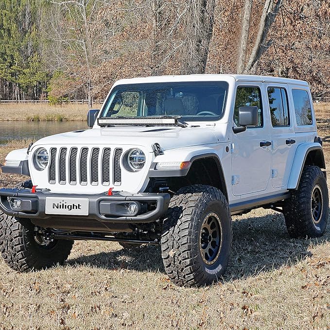 Nilight 2PCS Hood Straight Light Brackets 32 Inch LED Light Bar 2018 2019 2020 2021 2022 2023 2024 2025 2026 Wrangler JL JLU Gladiator JT