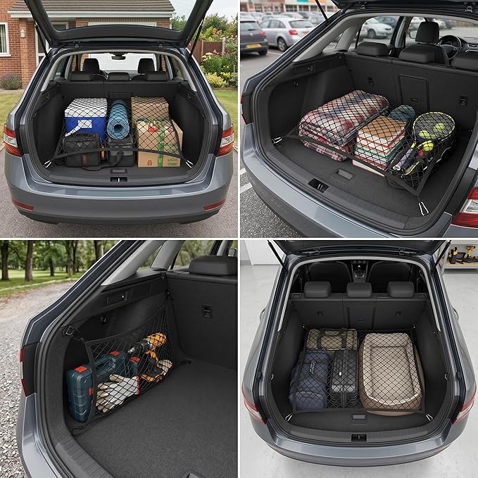Cargo Net Car with Hooks Adjustable Highly Elastic Storage Organizer Net | cargo Net for SUV, Pickup Trucks,Mesh Organizer 3.3'x2' Stretches to 6'x4', Black