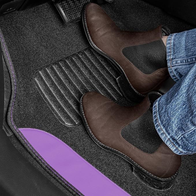 BDK Carpet Floor Mats for Cars, Two-Tone Carpet Car Mat with Faux Leather Accents, Automotive Floor Mat Sets with Built-in Heel Pad, Stylish Interior Car Accessories Purple