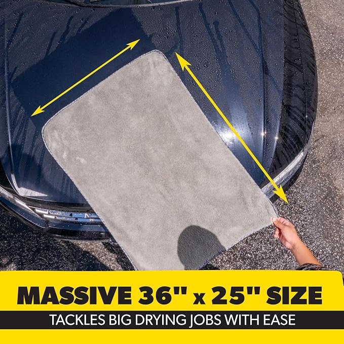 Chemical Guys, Woolly Mammoth Large Microfiber Drying Towel, 36 x 25 in | Ultra-plush oversized towel soaks up water fast to dry the whole vehicle, soft and scratch-free on paint