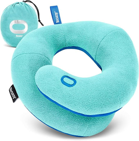 BCOZZY Kids Travel Neck Pillow (3-7 Y/O)- Patented Soft Toddler Pillow for Head & Chin Support in Car Seat, Airplane, and Road Trip Sleeping. Adjustable Size. Washable. Carry Bag. Small, Light Blue
