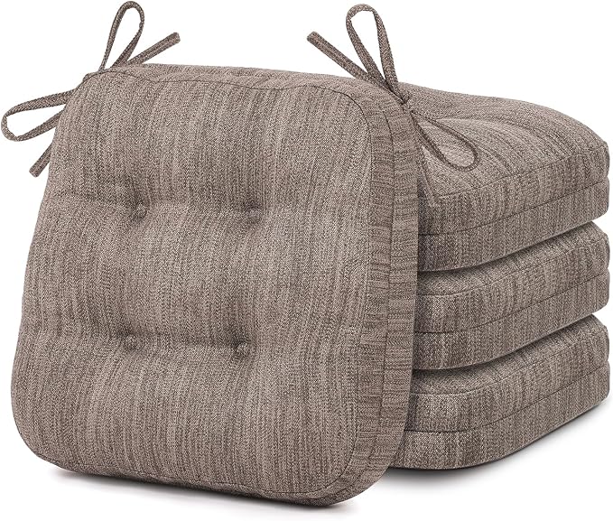 Shinnwa Kitchen Chair Cushions Set of 4, Dual-Layer Memory Foam Dining Chair Cushions, Patented Design Seat Pads with Ties, 16.5 x 16.5 x 3.5in, 4 Pack, Light Brown
