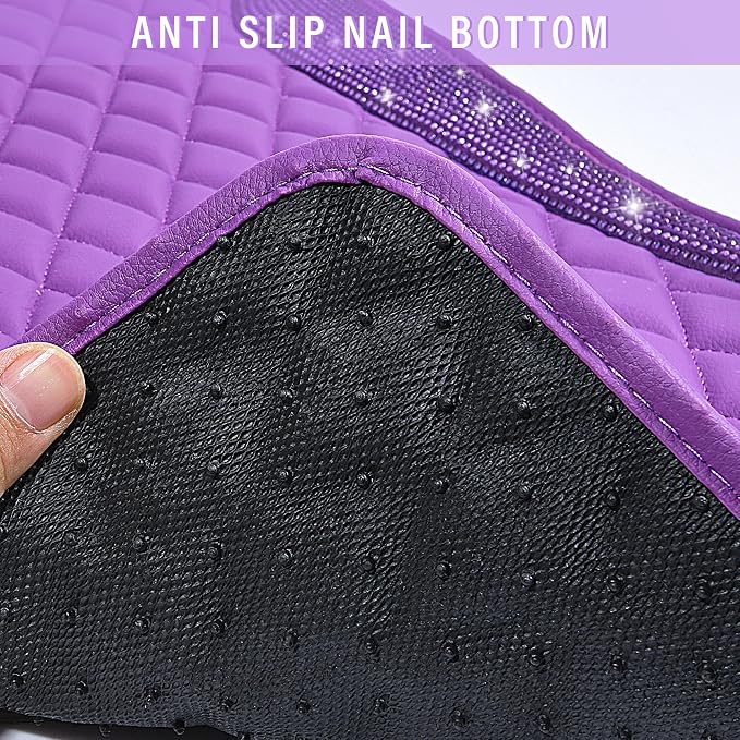 CAR PASS Bling Leather Car Mats Shining Diamond Floor Mats Crystal Rhinestone Sparkly Glitter Carpet Anti-Slip Waterproof Pad Universal Fit for Automotive SUV, Sedan, Van, 5pcs Girl Women, Purple