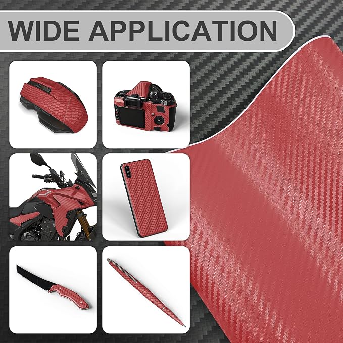 Lypumso 3D Red Carbon Fiber Vinyl Wrap, Car Wrap Film Roll with Air-Release Technology for DIY Use, Car Auto Decal Exterior and Interior Wrapping Film, Vehicle Self Adhesive Sticker(1FT x 10FT)