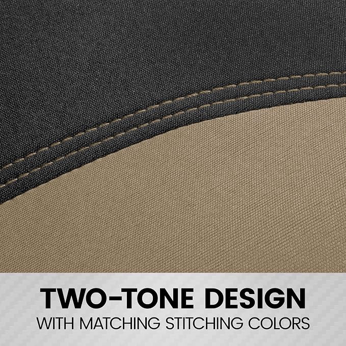 BDK UltraSleek Beige Seat Covers for Cars Full Set, Two-Tone Front Seat Covers with Matching Back Seat Cover, Stylish Car Seat Protectors with Split Bench Design,