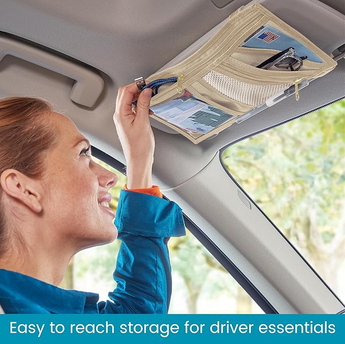 High Road Car Visor Organizer and Sun Visor Document Holder with Pockets | Slim Car Visor Organizer with Pockets Holds Registration and Insurance Cars, Pens and Papers Within Easy Reach
