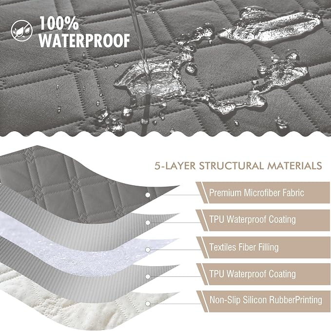Genina Waterproof Couch Cover, Washable Anti-Slip 86.6 inch Sofa Covers with 4 Cushions, Sectional Couch Covers for Pets Friendly, Sofa Slipcovers for Dogs Cats, (86inch/Light Grey)