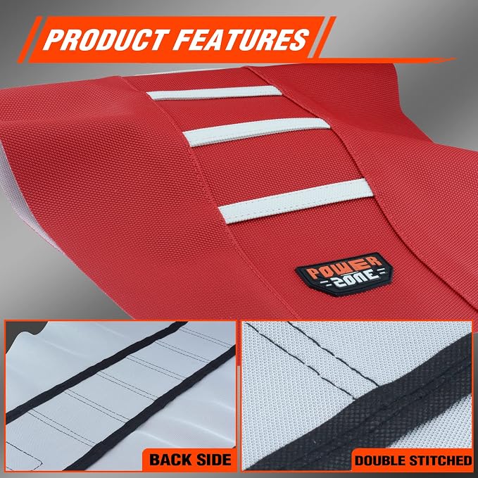 Dirt Bike Seat Cover - White Stripe Universial Seat Cover for Dirt Bike - Motorcycle Motorcross Enduro Seat Covers (Red)