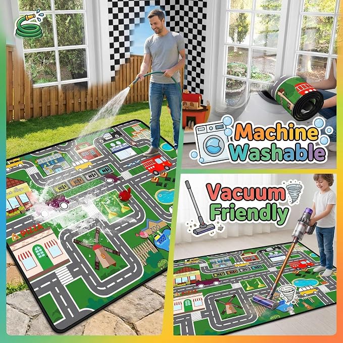 Car Rugs for Kids - Car Track Carpet for Boys Road Rug for Bedroom Road Map Carpet for Kids Play Mat Farm, 4. 5x6 Feet