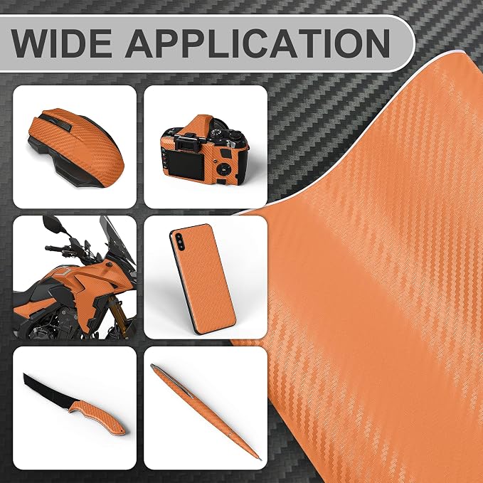 Lypumso 3D Orange Carbon Fiber Vinyl Wraps, Self-Adhesive Decorative Bubble Free Stickers for Cars Moto DIY, Automotive Interior and Exterior Films 1ft x 10ft