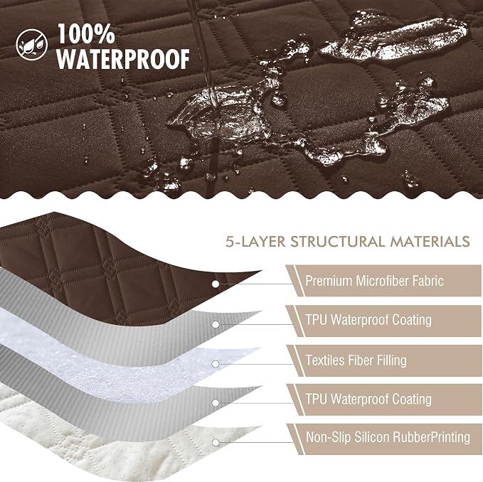 Genina Waterproof Couch Cover, Washable Anti-Slip 86.6 inch Sofa Covers with 4 Cushions, Sectional Couch Covers for Pets Friendly, Sofa Slipcovers for Dogs Cats, (86inch/Chocolate)