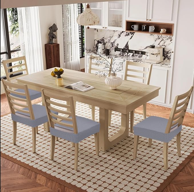 Smiry Waterproof Seat Covers for Dining Room Chairs Set of 10, Stretch Jacquard Removable Washable Chair Seat Slipcovers Protector, No Rear Covers, Grey