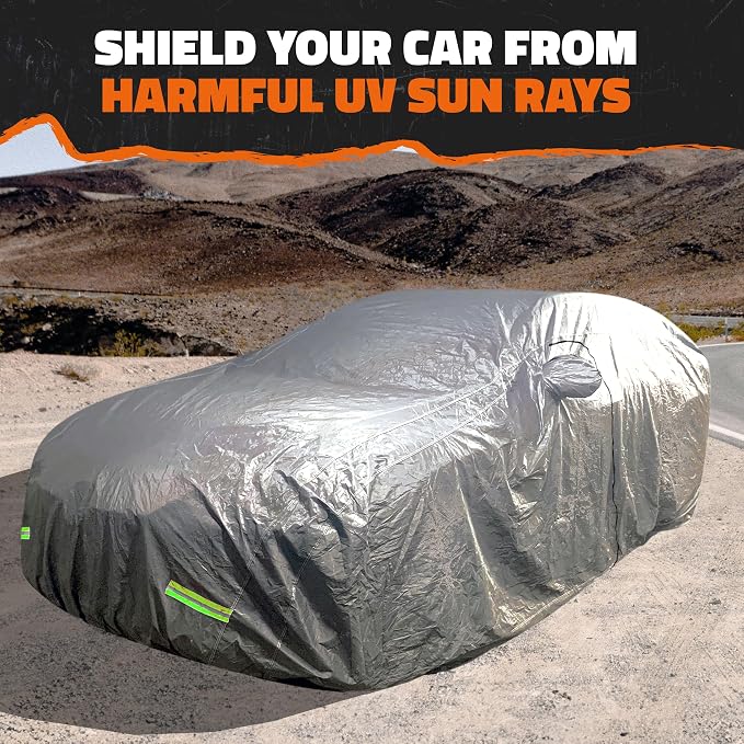 Mockins 190"x75"x60" 190T Polyester Soft Sedan Car Cover with Zipper Door | Indoor & Outdoor Weatherproof Car Covers for Automobiles | Full Exterior Covers for Snow, Frost, UV, Light Rain & Foliage