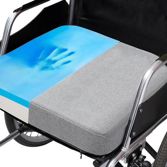 CYLEN Ifoam Memory Foam Layer Wheelchair Cushion - Seat Cushion for Wheelchair-Office Chair, Kitchen Chair-Pressure Sore and Tailbone Pain Relief-High Dense Polyfoam Base (Grey, 18×16×3 inch)