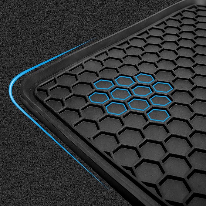 Spurtar for Tesla Model 3 Floor Mats 2017-2026, Automotive Rubber Floor Mat | Car Floor Mats with 3D Extended Edge, Honeycomb Design, Front & Rear All-Weather Protector, 3 Pack Black, Anti-Slip Backing
