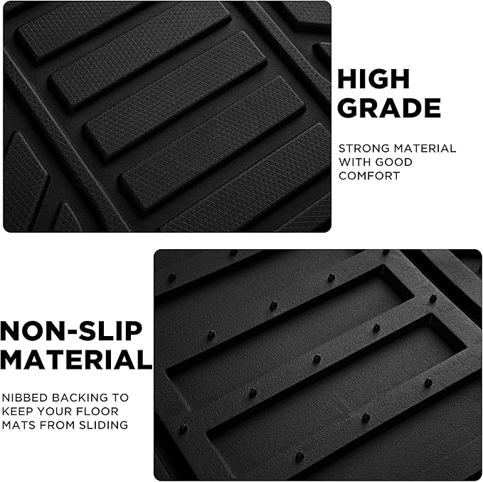 PIC AUTO Heavy Duty Rubber Floor Mats, Silver Aluminum Film Car Mats Set, Front and Rear Car Mats with Anti-Slip Backing, All Weather Protection, Trim-to-Fit for Automotive SUV, Sedan, Van