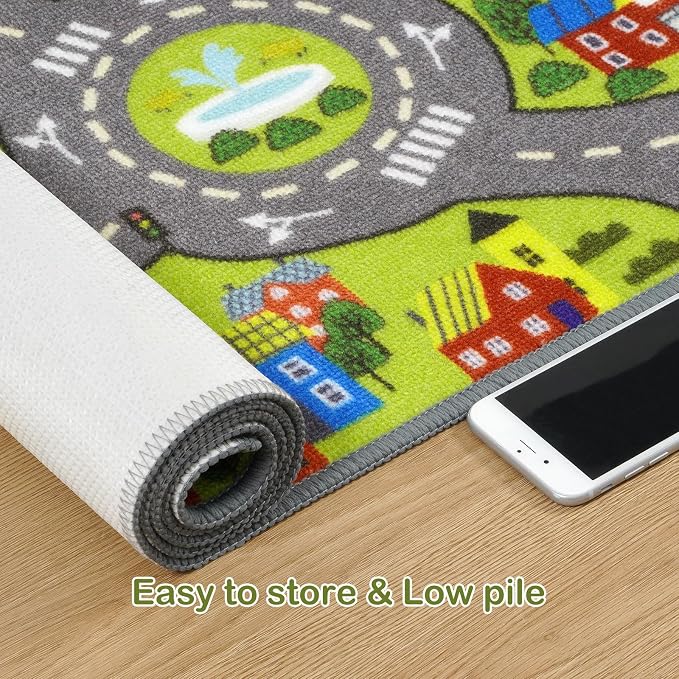 STARUIA Washable Kids Rug Play Mat - Non-Slip Car Rug for Toddlers, Fun Learning City Road Rugs Car Mat for Kids Playroom, Kid Area Carpet for Bedroom Classroom, 79"x39"